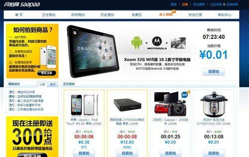 闪拍网的概念借鉴了国外红极一时的Swoopo